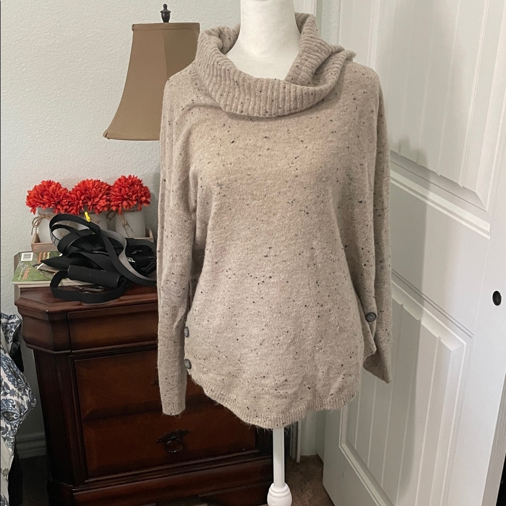 Cream Cowl Neck Sweater with Textured Knit